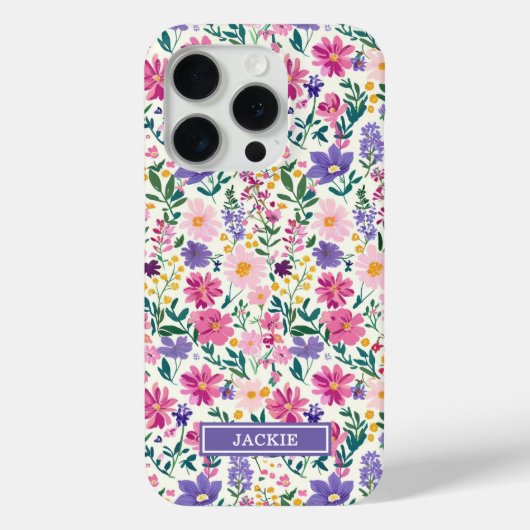 Coques Case-Mate iPhone Monogramme de fleurs ditsy rose et violet (Verso)