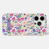 Coques Case-Mate iPhone Monogramme de fleurs ditsy rose et violet (Verso (horizontal))