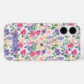 Coques Case-Mate iPhone Monogramme de fleurs ditsy rose et violet (Verso (horizontal))