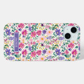 Coques Case-Mate iPhone Monogramme de fleurs ditsy rose et violet (Verso (horizontal))