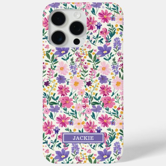 Coques Case-Mate iPhone Monogramme de fleurs ditsy roses et violettes (Verso)