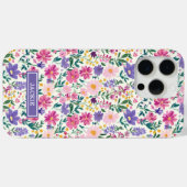 Coques Case-Mate iPhone Monogramme de fleurs ditsy roses et violettes (Verso (horizontal))