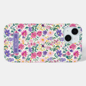 Coques Case-Mate iPhone Monogramme de fleurs ditsy roses et violettes (Verso (horizontal))