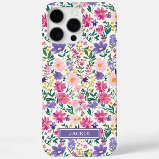 Coques Case-Mate iPhone Monogramme de fleurs ditsy roses et violettes (Verso)