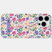 Coques Case-Mate iPhone Monogramme de fleurs ditsy roses et violettes (Verso (horizontal))