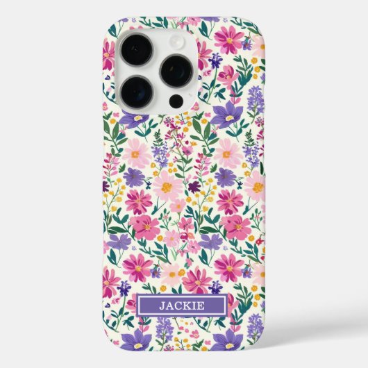 Coques Case-Mate iPhone Monogramme de fleurs ditsy roses et violettes (Verso)