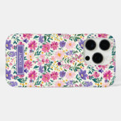 Coques Case-Mate iPhone Monogramme de fleurs ditsy roses et violettes (Verso (horizontal))