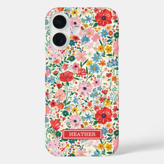 Coques Case-Mate iPhone Monogramme de fleurs ditsy rouges et roses (Verso)