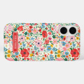 Coques Case-Mate iPhone Monogramme de fleurs ditsy rouges et roses (Verso (horizontal))