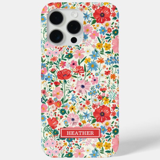 Coques Case-Mate iPhone Monogramme de fleurs ditsy rouges et roses (Verso)
