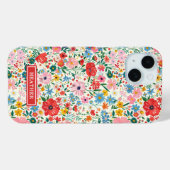 Coques Case-Mate iPhone Monogramme de fleurs ditsy rouges et roses (Verso (horizontal))