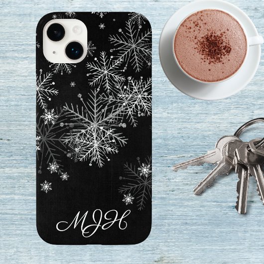 Coques Case-Mate iPhone Monogramme de flocon de neige noir et blanc