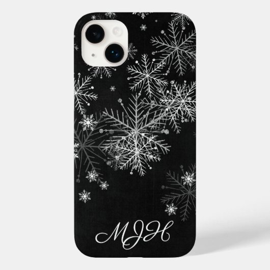 Coques Case-Mate iPhone Monogramme de flocon de neige noir et blanc (Verso)