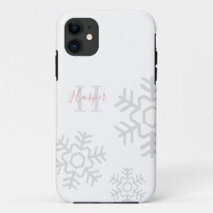 Case-Mate iPhone Case Monogramme de flocon de neige rose sur blanc