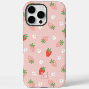 Coques iPhone 16 Pro Max Monogramme de fraises roses et rouges