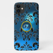 COQUES Case-Mate iPhone MONOGRAMME DE GEM BLUE BLACK DAMASK (Dos)