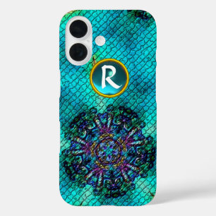 COQUES iPhone 16 MONOGRAMME DE GÉM TURQUOISE MOSAÏQUE ÉTOILE ROSE A