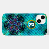 COQUES Case-Mate iPhone MONOGRAMME DE GÉM TURQUOISE MOSAÏQUE ÉTOILE ROSE A (Verso (horizontal))