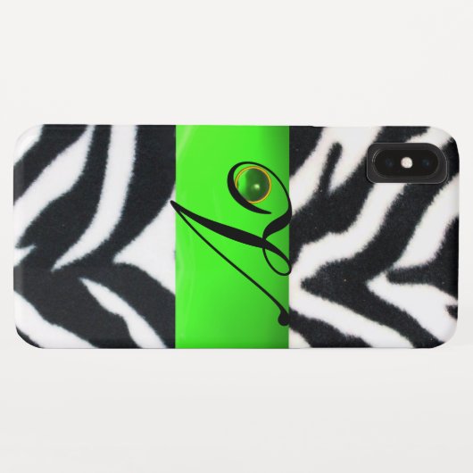 COQUES Case-Mate iPhone MONOGRAMME DE GEM VERT EN ZÉBRE BLANC NOIR, (Dos (Horizontal))