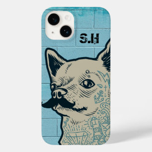 Coque Pour iPhone 14 Monogramme de graffiti Mustache Chihuahua