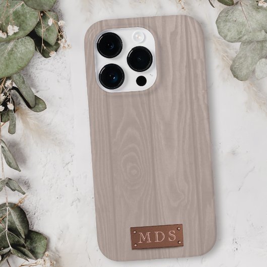 Coques Case-Mate iPhone Monogramme de grains de bois broyé rose-rousse