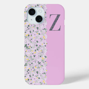 COQUE POUR iPhone 15 MONOGRAMME DE GRAND-MILIEU Z LILAC PETITE FLEURS