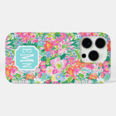 Coques Case-Mate iPhone Monogramme de jardin floral rose (Verso (horizontal))