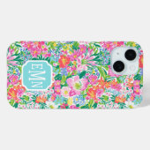 Coques Case-Mate iPhone Monogramme de jardin floral rose (Verso (horizontal))
