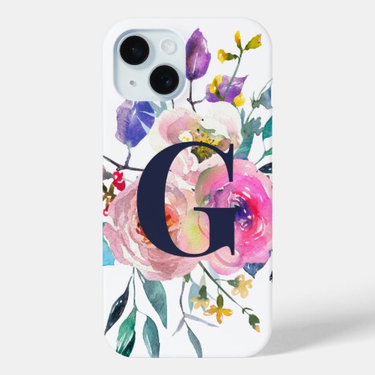 Coques Case-Mate iPhone Monogramme de la marine florale de Sunrise Boho (Verso)