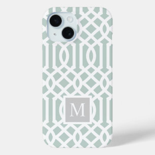 Coque Pour iPhone 15 Monogramme de la pinte et des trellis gris   Coule
