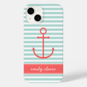 Coques Pour iPhone Monogramme de l'Ancre de la pointe et du corail
