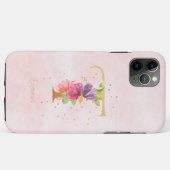 Coques Case-Mate iPhone Monogramme de lettre initiale T en aquarelle flora (Dos (Horizontal))