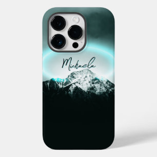 Coque Pour iPhone 14 Pro Monogramme de lumière de néon bleu mystérieux de m