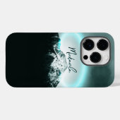 Coques Case-Mate iPhone Monogramme de lumière de néon bleu mystérieux de m (Verso (horizontal))