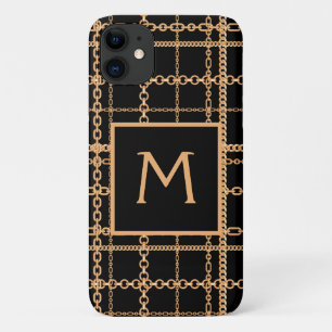 Case-Mate iPhone Case Monogramme de luxe à motif de chaîne en or noir