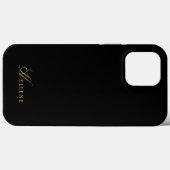 Coques Case-Mate iPhone Monogramme de luxe Black & Gold Chic Script (Verso (horizontal))