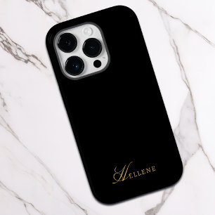 Coque Pour iPhone 14 Pro Monogramme de luxe noir & or élégant Script
