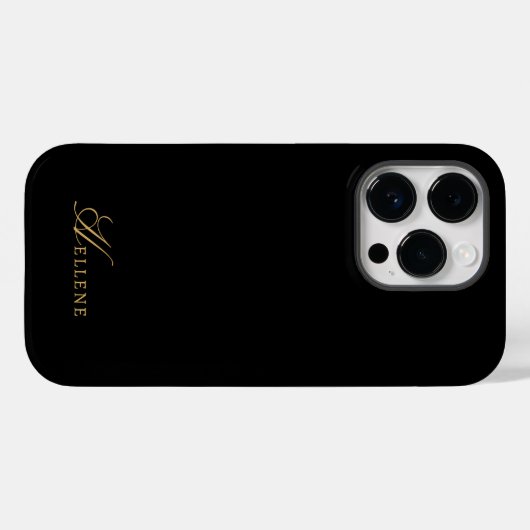 Coques Case-Mate iPhone Monogramme de luxe noir & or élégant Script (Verso (horizontal))