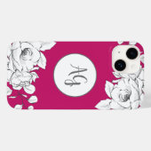 Coques Case-Mate iPhone Monogramme de magenta à la floraison blanche (Verso (horizontal))