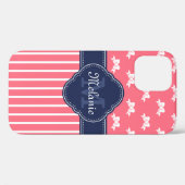 Coques Case-Mate iPhone Monogramme de marine Motif rose vif (Verso (horizontal))