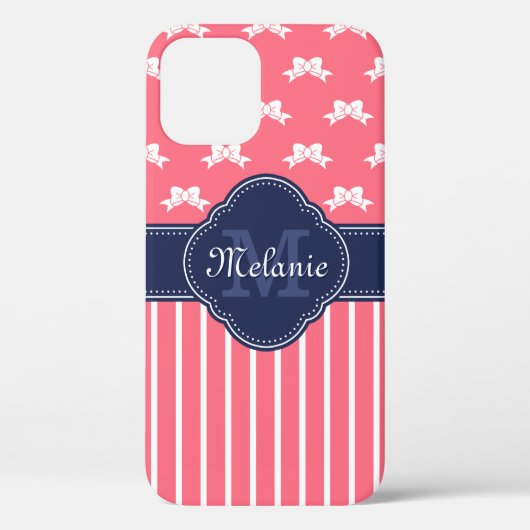 Coques Case-Mate iPhone Monogramme de marine Motif rose vif (Verso)