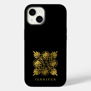 Coque Pour iPhone 14 Monogramme de méandre grec antique noir or