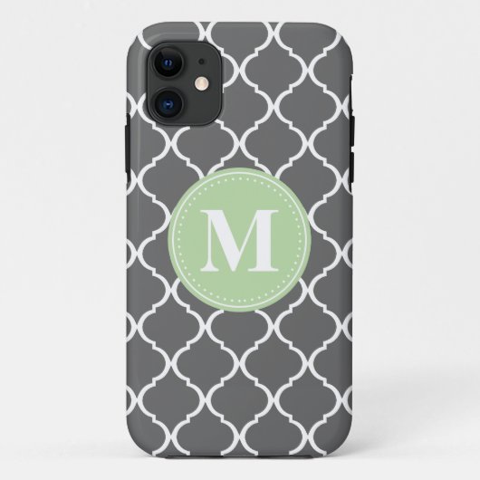 Coques Case-Mate iPhone Monogramme de menthe grise marocaine (Dos)