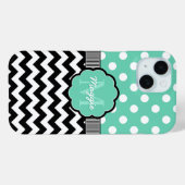 Coques Case-Mate iPhone Monogramme de menthe Pois noire Chevron (Verso (horizontal))