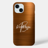 Coques Case-Mate iPhone Monogramme de métal brossé orange brûlé en écritur (Verso)