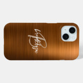 Coques Case-Mate iPhone Monogramme de métal brossé orange brûlé en écritur (Verso (horizontal))