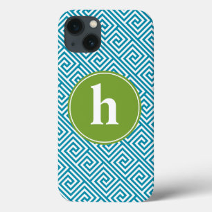 Coques Pour iPhone Monogramme de Motif à clé verte et aquatique