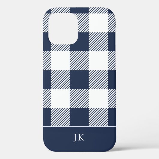 Coques Case-Mate iPhone Monogramme de Motif à plaid bleu de la marine russ (Verso)