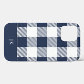 Coques Case-Mate iPhone Monogramme de Motif à plaid bleu de la marine russ (Verso (horizontal))