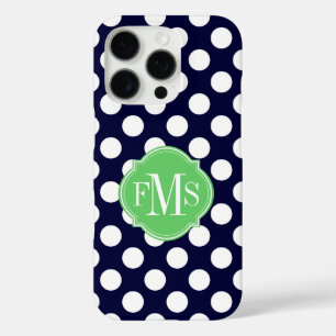 Coques iPhone 16 Pro Monogramme de Motif à points bleu et blanc de la m